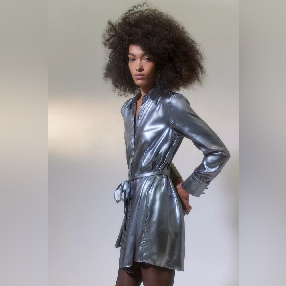 Urban Outfitters UO Midnight Strikes Metallic Mini Dress in Grey NWT size S